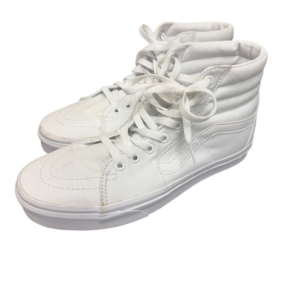 Vans Sk8-Hi High Top Sneakers All White Canvas Skate Shoes Mens 8.5 Womens 10